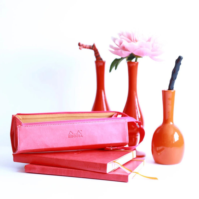 Clairefontaine - Zippered Hardcase Pencil box - Italian Leatherette (9x2x2in) Office Supplies Fuchsia