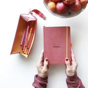Clairefontaine - Zippered Hardcase Pencil box - Italian Leatherette (9x2x2in) Office Supplies Fuchsia