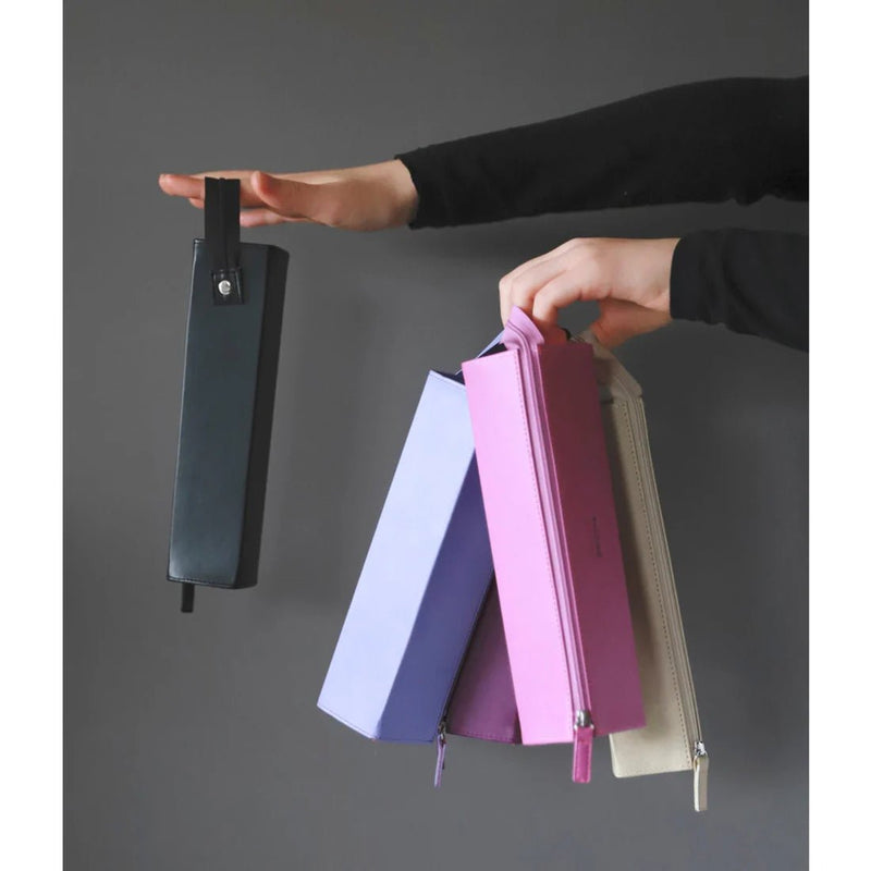 Clairefontaine - Zippered Hardcase Pencil box - Italian Leatherette (9x2x2in) Office Supplies Fuchsia