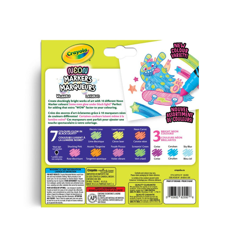 Crayola - 10 BROAD LINE WASHABLE NEON MARKERS Arts & Crafts