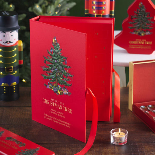 Spode Christmas Tree advent calendar with tealights and holder