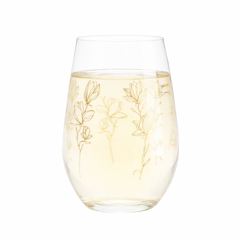 Cuisivin Golden Floral stemless glass filled