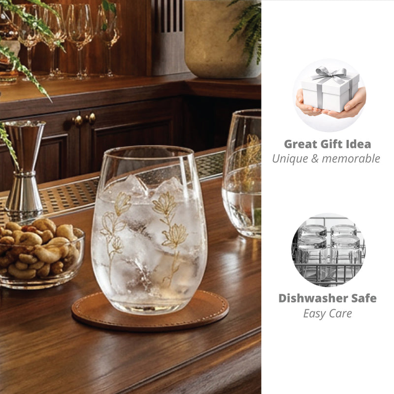 Cuisivin Golden Floral stemless glass capacity