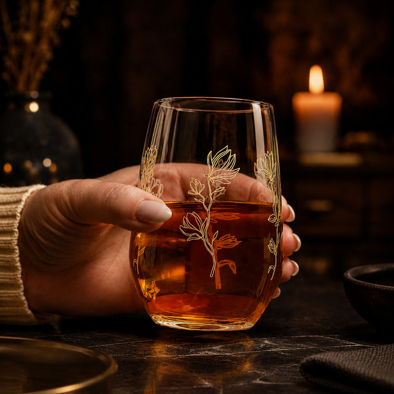 Cuisivin Golden Floral stemless glasses lifestyle image
