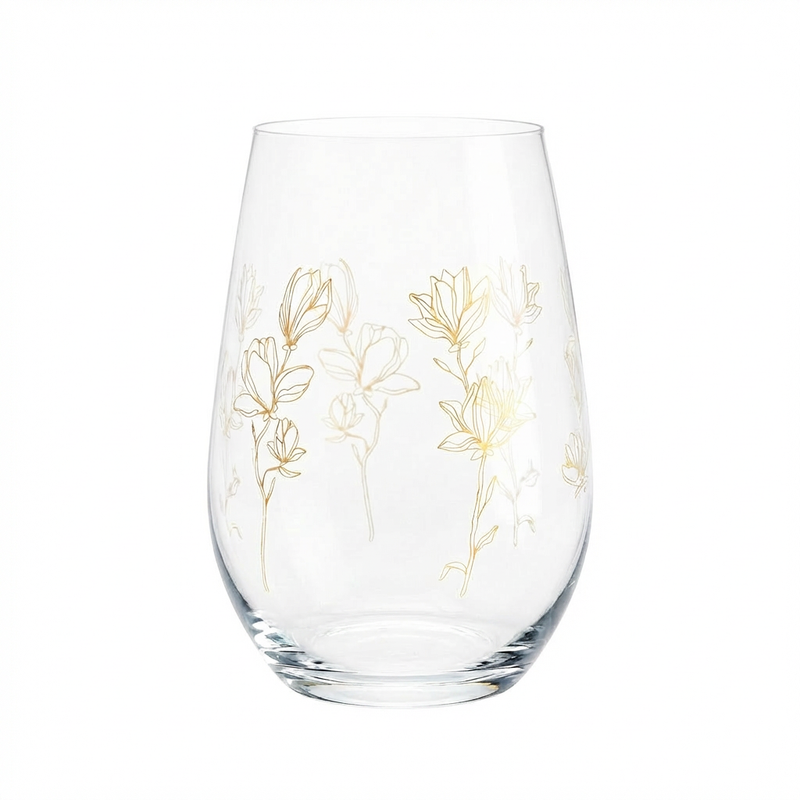 Cuisivin Golden Floral stemless glass on white