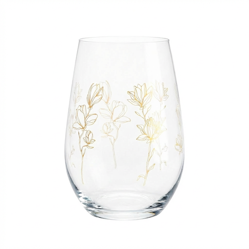 Cuisivin Golden Floral stemless glass on white