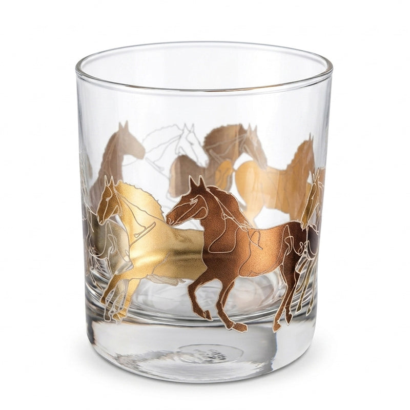 Cuisivin Stallions line art rock glass on white