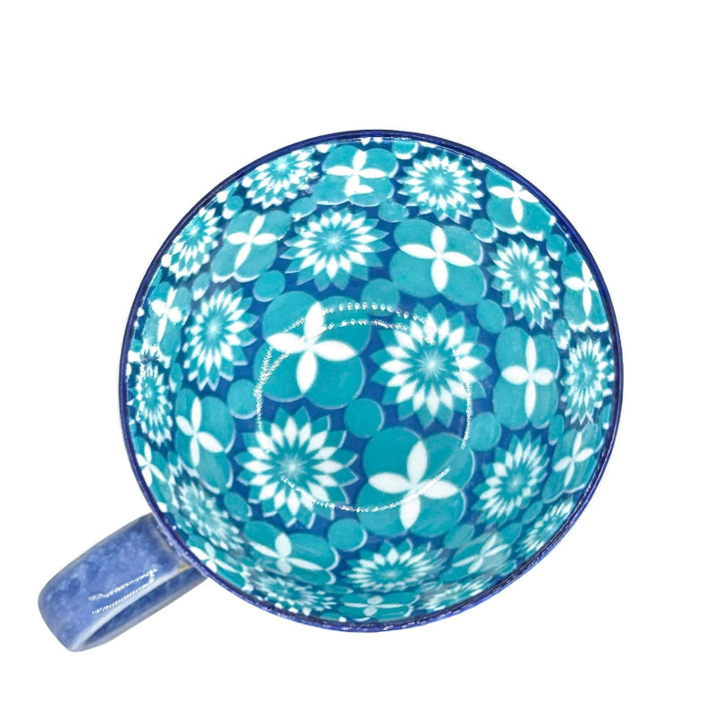 Danesco textured stoneware cup, blue Mosaic pattern, interior detail