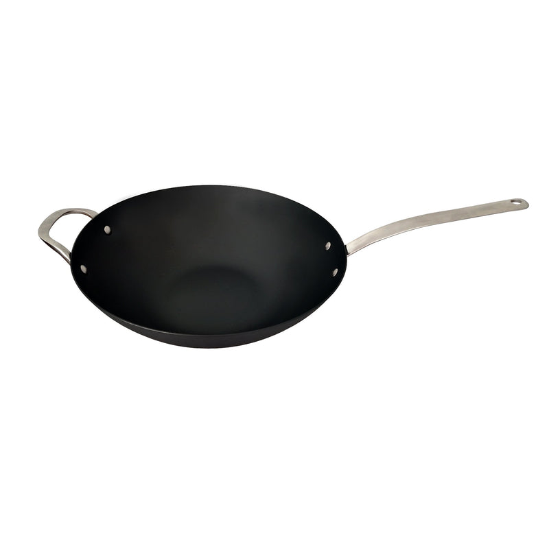 David Shaw - 14" Wok w/Cast Stainless Steel Hanlde & Helper Handle