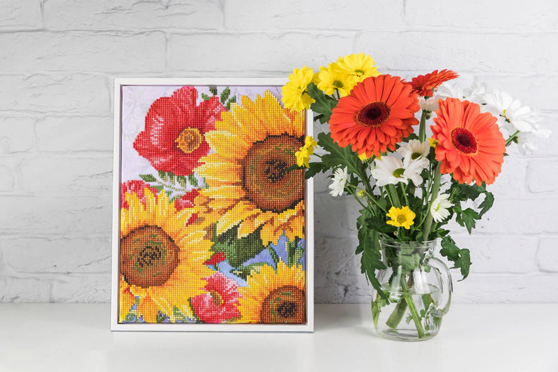 DIAMOND DOTZ - POPPIES & SUNFLOWERS (13.6" x 10.5" - 35cm x 27cm) Arts & Crafts