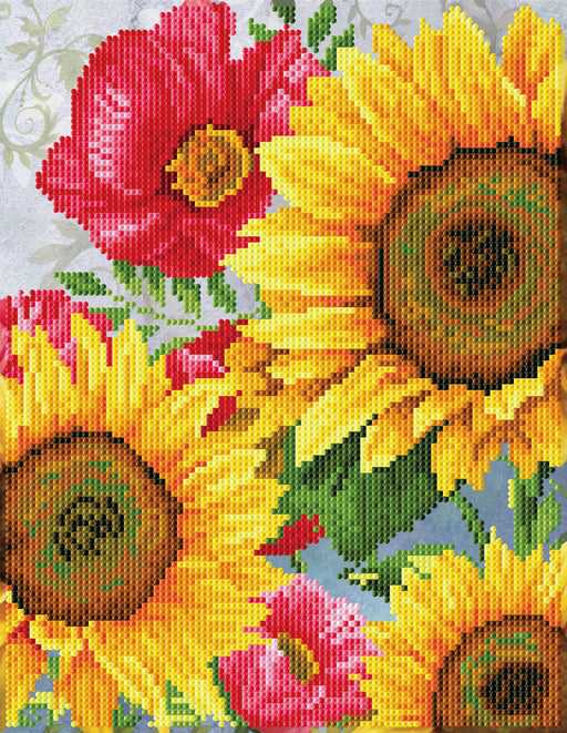 DIAMOND DOTZ - POPPIES & SUNFLOWERS (13.6" x 10.5" - 35cm x 27cm) Arts & Crafts