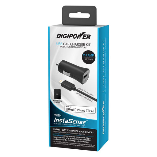 Digipower - Car Charger 2.4amp InstaSense 1 Port with Lightning MFI Cable Electronics