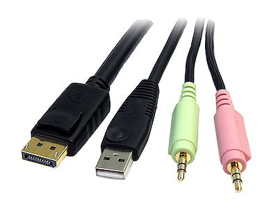 StarTech - Cable 4-in-1 USB Displayport KVM Switch With Audio & Microphone 6FT - Black (Dp4n1usb6)
