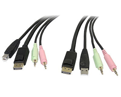StarTech - Cable 4-in-1 USB Displayport KVM Switch With Audio & Microphone 6FT - Black (Dp4n1usb6)