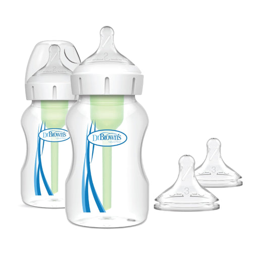 Dr Brown's - 11oz/330mL Wide - Neck Anti - Colic Options+ Baby Bottle, Level 2 Nipples, 2 - Pack Mother & Baby