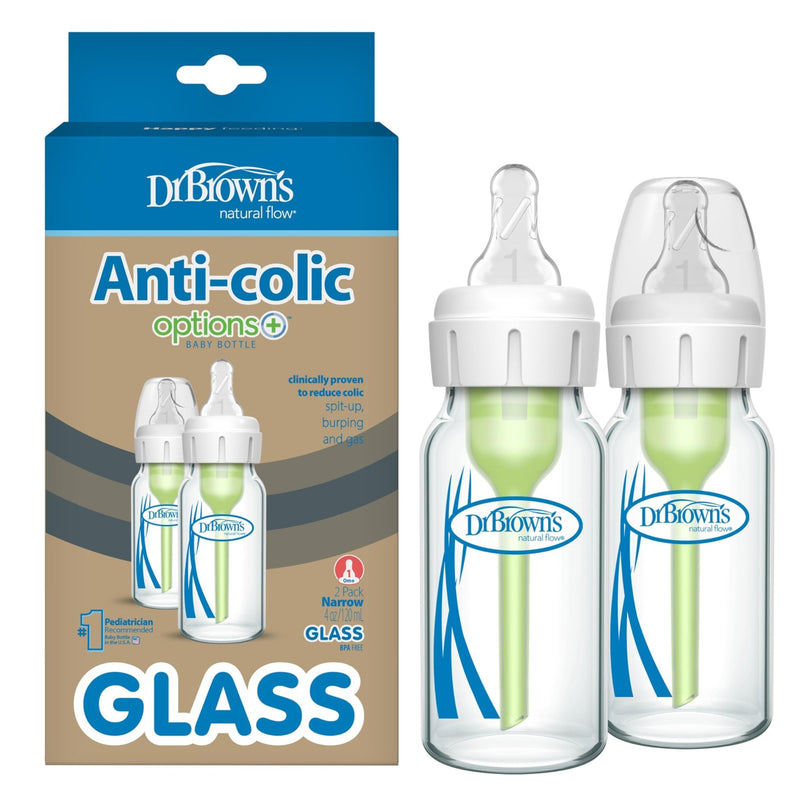 Dr Brown's - 4oz/120mL Glass Narrow Anti - colic Options+ Baby Bottle, 2 - Pack Mother & Baby