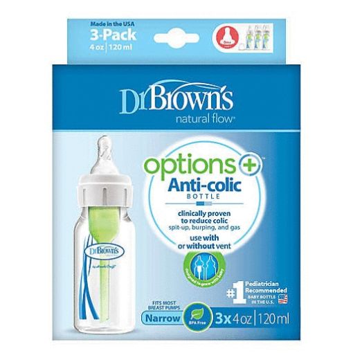 Dr Brown's - 4oz/120mL Narrow Anti - colic Options+ Baby Bottle, 3 - Pack Mother & Baby