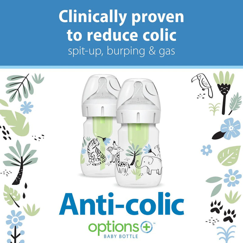 Dr Brown's - 5oz/150mL Wide - Neck Anti - colic Options+ Baby Bottle, Jungle, 2 - Pack Mother & Baby