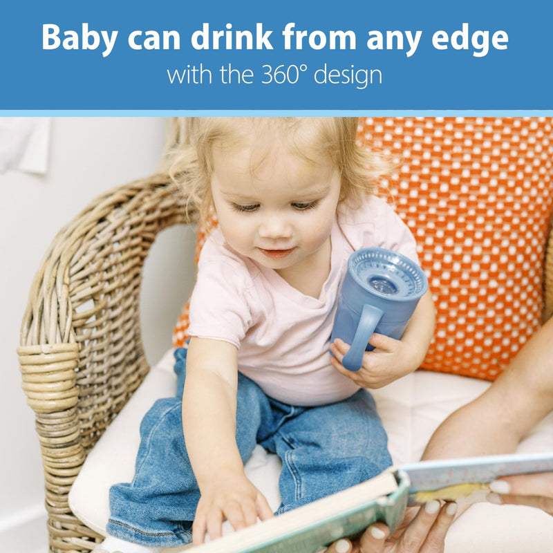 Dr Brown's - 7oz/200mL,Cheers360 Spoutless Transition Cup, w/ Handles, Blue Mother & Baby