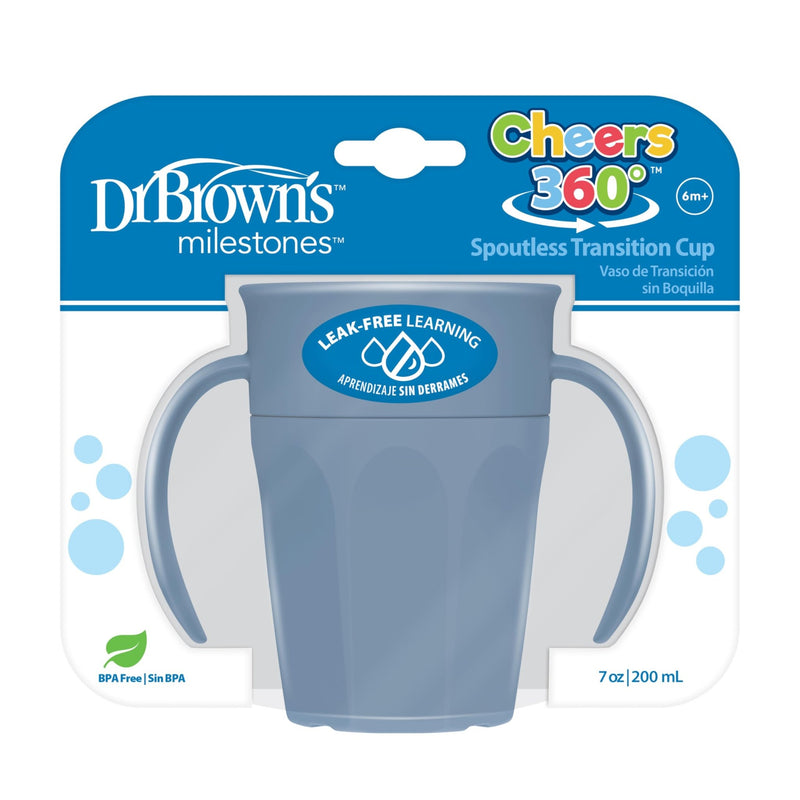Dr Brown's - 7oz/200mL,Cheers360 Spoutless Transition Cup, w/ Handles, Blue Mother & Baby