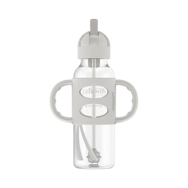 Dr Brown's - 8 oz/250 mL Narrow Sippy Straw Bottles w/ Silicone Handles, 1 - Pack Mother & Baby Gray