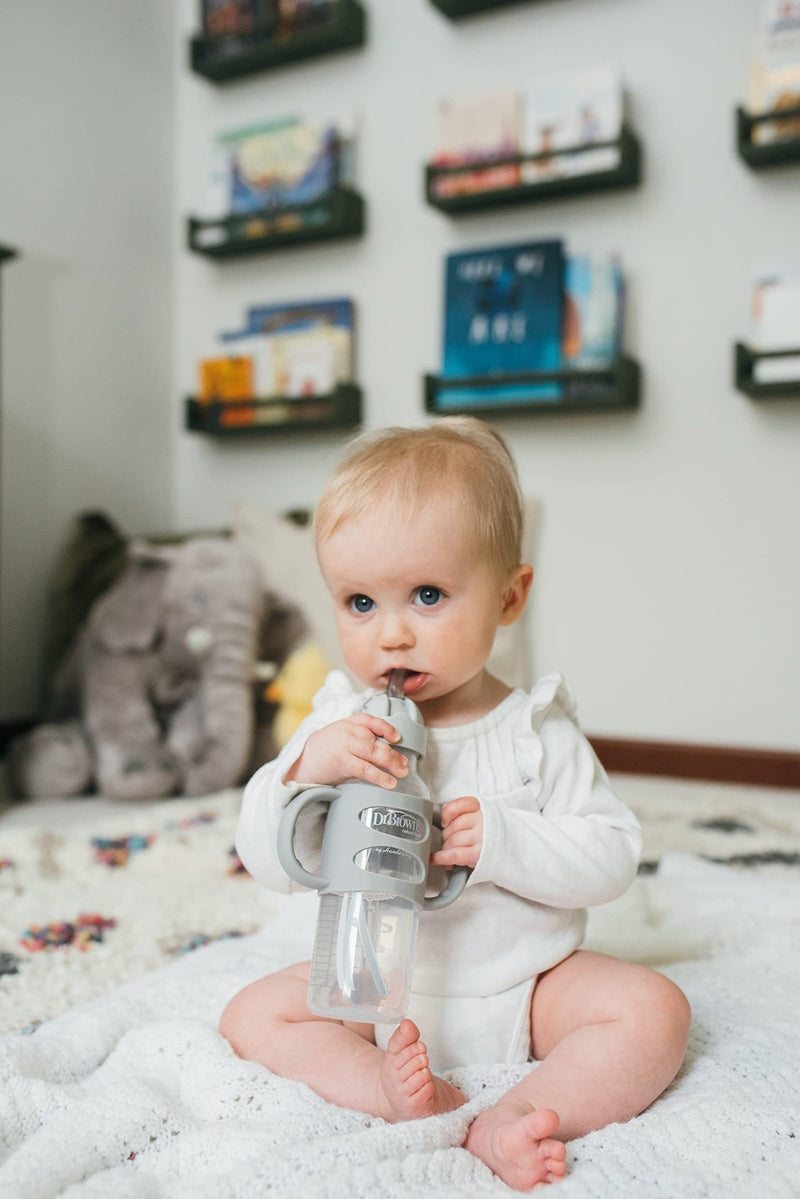 Dr Brown's - 8 oz/250 mL Narrow Sippy Straw Bottles w/ Silicone Handles, 1 - Pack Mother & Baby Pink