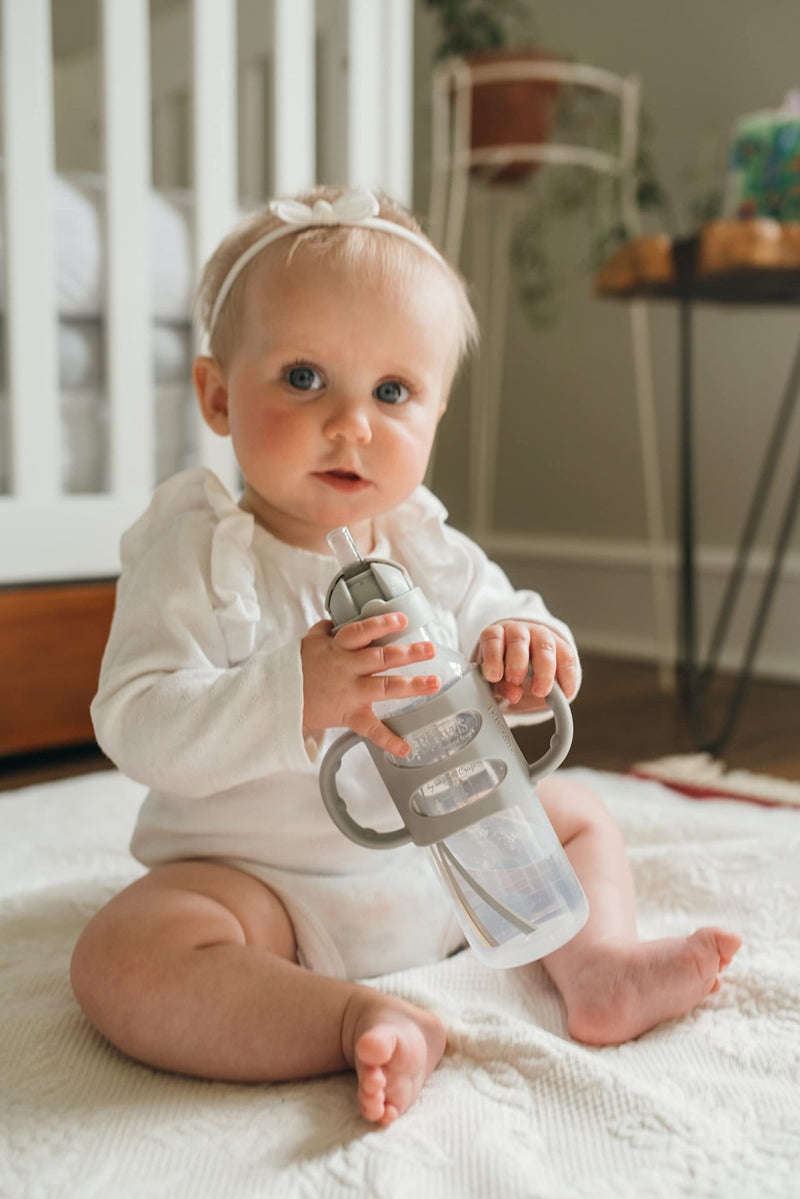 Dr Brown's - 8 oz/250 mL Narrow Sippy Straw Bottles w/ Silicone Handles, 1 - Pack Mother & Baby Pink