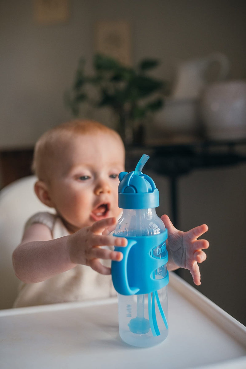 Dr Brown's - 8 oz/250 mL Narrow Sippy Straw Bottles w/ Silicone Handles, Blue, 1 - Pack Mother & Baby