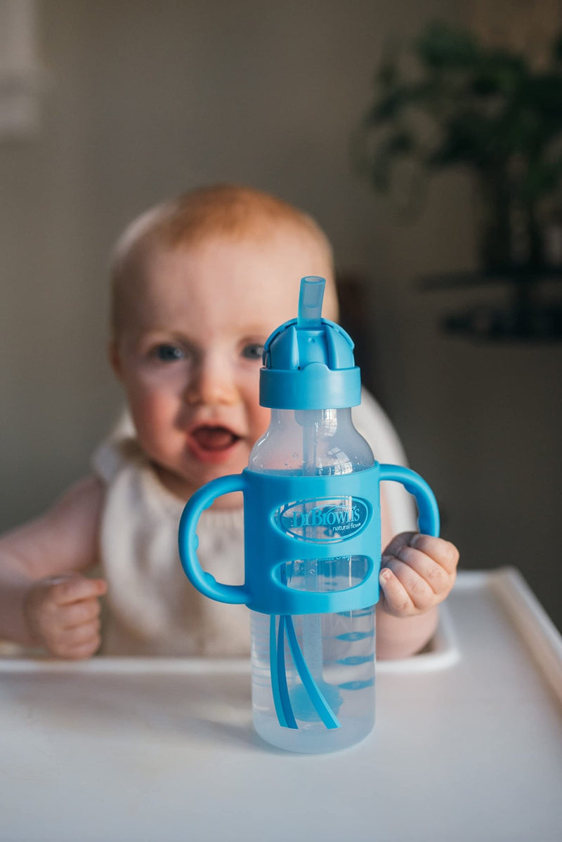 Dr Brown's - 8 oz/250 mL Narrow Sippy Straw Bottles w/ Silicone Handles, Blue, 1 - Pack Mother & Baby