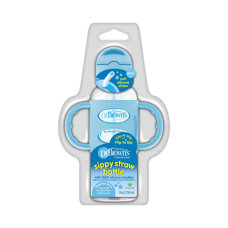 Dr Brown's - 8 oz/250 mL Narrow Sippy Straw Bottles w/ Silicone Handles, Blue, 1 - Pack Mother & Baby
