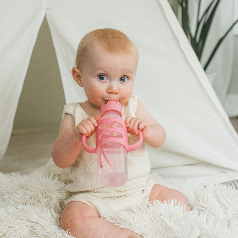 Dr Brown's - 8 oz/250 mL Narrow Sippy Straw Bottles w/ Silicone Handles, Pink, 1 - Pack Mother & Baby