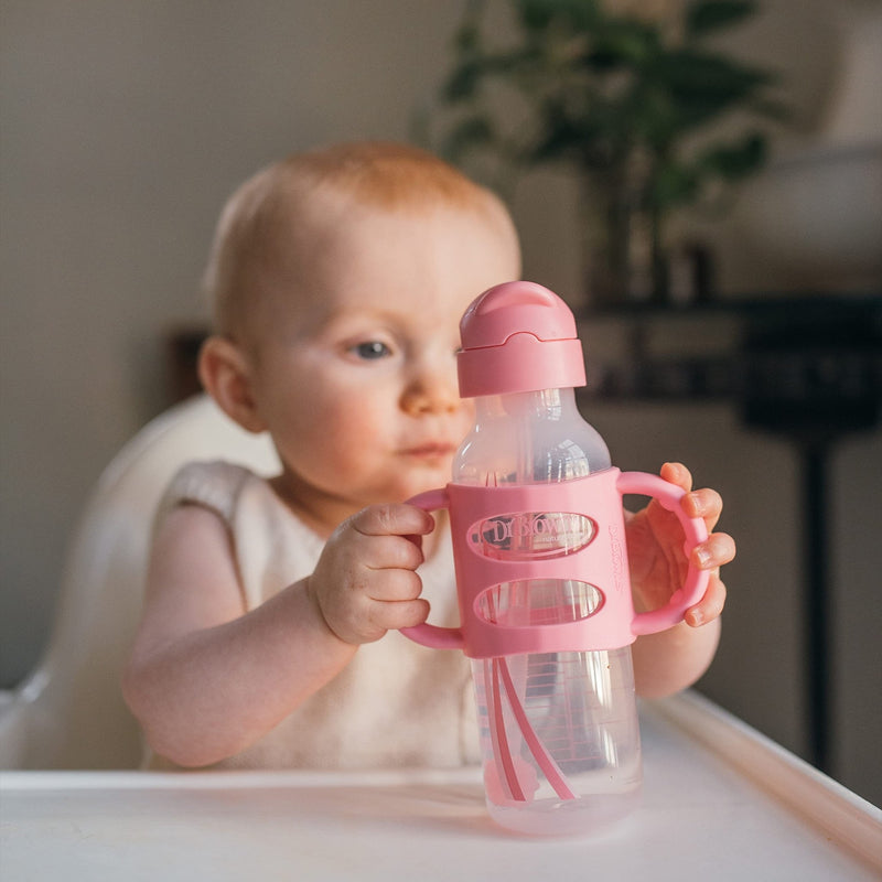 Dr Brown's - 8 oz/250 mL Narrow Sippy Straw Bottles w/ Silicone Handles, Pink, 1 - Pack Mother & Baby