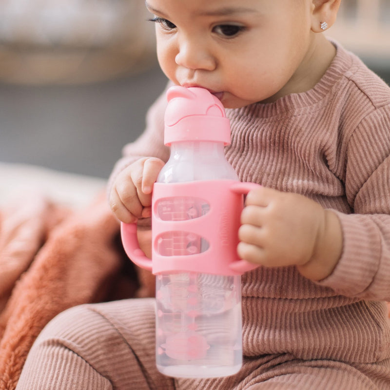 Dr Brown's - 8 oz/250 mL Narrow Sippy Straw Bottles w/ Silicone Handles, Pink, 1 - Pack Mother & Baby