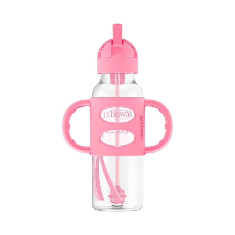 Dr Brown's - 8 oz/250 mL Narrow Sippy Straw Bottles w/ Silicone Handles, Pink, 1 - Pack Mother & Baby