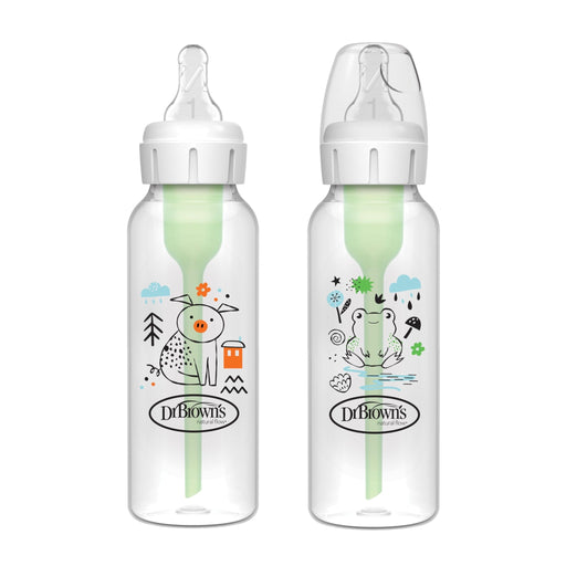 Dr Brown's - 8oz/250mL Narrow Anti - colic Options+ Baby Bottle, Pig/Frog, 2 - Pack Mother & Baby