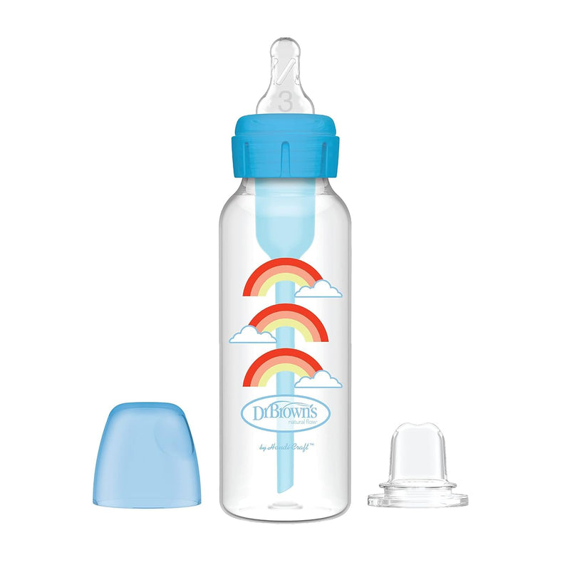 Dr Brown's - 8oz/250mL Narrow Anti - colic Options+ Baby Bottle to Sippy Starter Kit, Blue Rainbows, 1 - Pack Mother & Baby