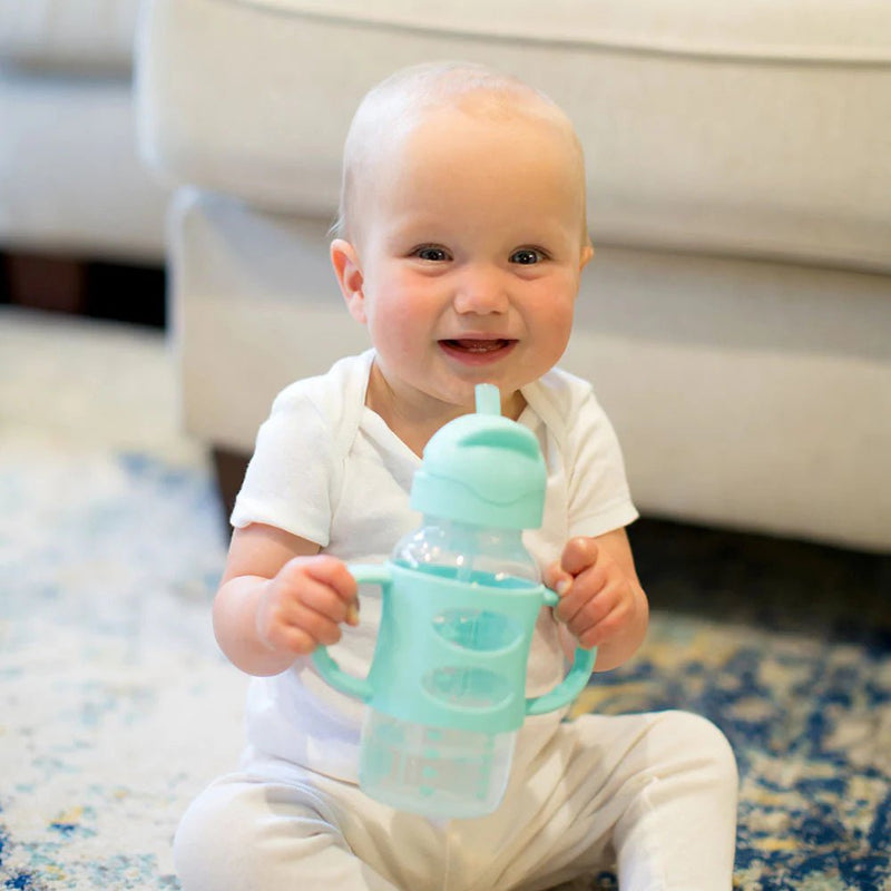 Dr Brown's - 9 oz/270 mL Wide - Neck Sippy Straw Bottle w/ Silicone Handles, Gray, 1 - Pack Mother & Baby