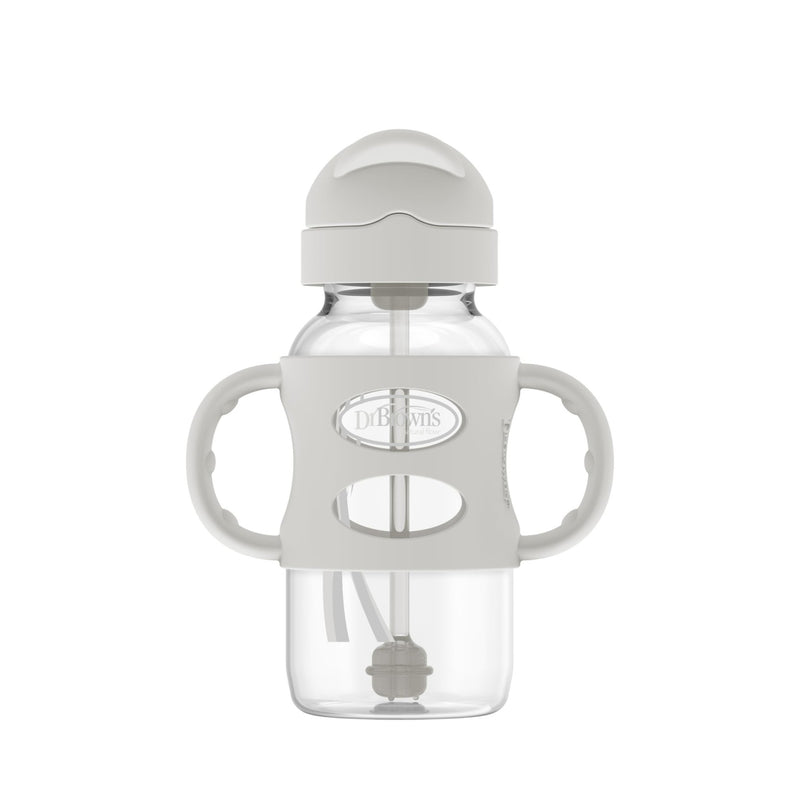 Dr Brown's - 9 oz/270 mL Wide - Neck Sippy Straw Bottle w/ Silicone Handles, Gray, 1 - Pack Mother & Baby