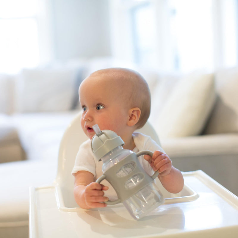 Dr Brown's - 9 oz/270 mL Wide - Neck Sippy Straw Bottle w/ Silicone Handles, Gray, 1 - Pack Mother & Baby