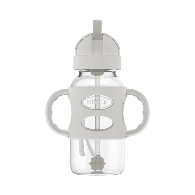Dr Brown's - 9 oz/270 mL Wide - Neck Sippy Straw Bottle w/ Silicone Handles, Gray, 1 - Pack Mother & Baby