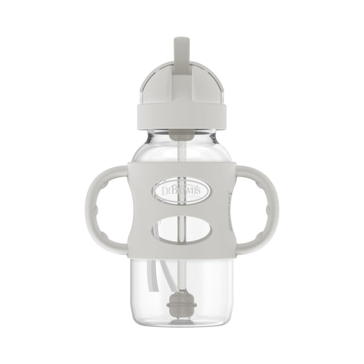 Dr Brown's - 9 oz/270 mL Wide - Neck Sippy Straw Bottle w/ Silicone Handles, Gray, 1 - Pack Mother & Baby