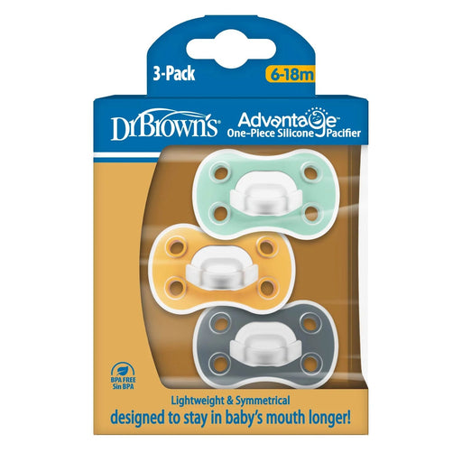 Dr Brown's - Advantage One - Piece Pacifiers, 0 - 6m, Neutral, 3 - Pack Mother & Baby