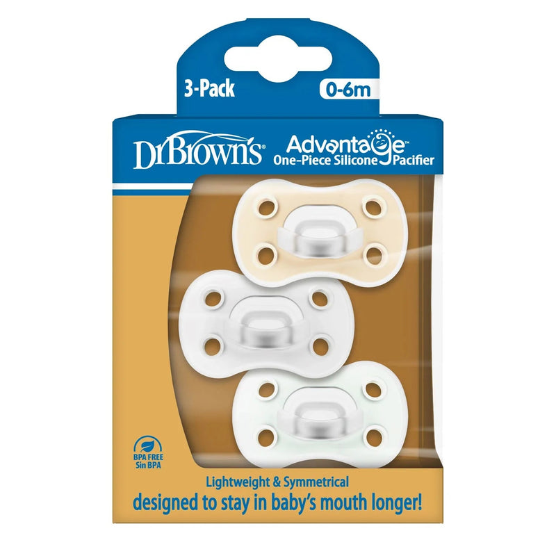 Dr Brown's - Advantage One - Piece Pacifiers, 0 - 6m, Neutral, 3 - Pack Mother & Baby