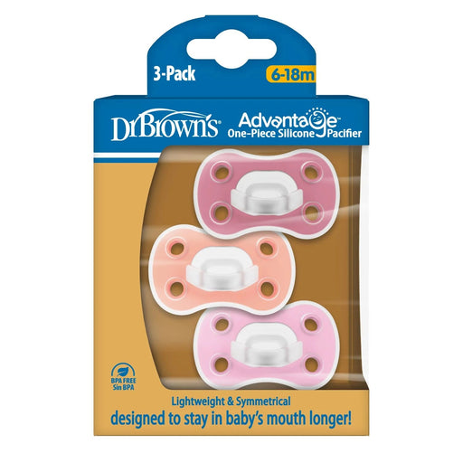 Dr Brown's - Advantage One - Piece Pacifiers, 6 - 18m, Pink, Coral, Purple, 3 - Pack Mother & Baby