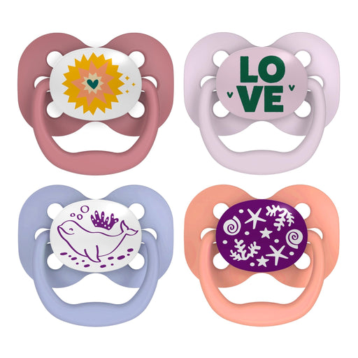 Dr Brown's - Advantage Pacifier, Stage 1, Lavender Love and Glow in the Dark Coral Ocean, 4 - Pack Mother & Baby