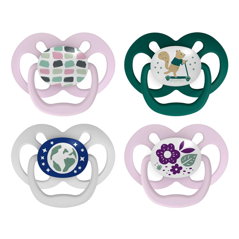 Dr Brown's - Advantage Pacifier, Stage 2, Scooter Squirrel and Glow in the Dark Purple Nature, 4 - Pack Mother & Baby