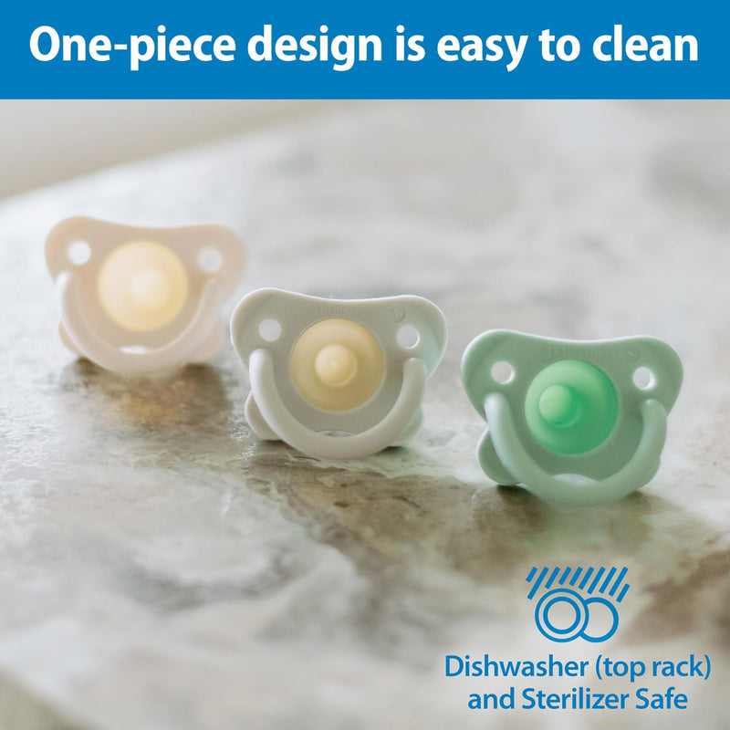 Dr Brown's - HappyPaci One - Piece Silicone Pacifier, 0 - 6m, Gray, Green, Ecru, 3 - Pack Mother & Baby