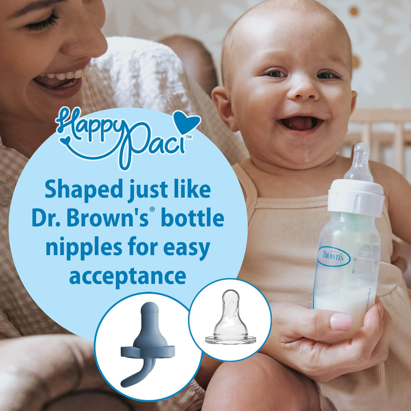 Dr Brown's - HappyPaci One - Piece Silicone Pacifier, 0 - 6m, Light Blue, Blue, White, 3 - Pack Mother & Baby