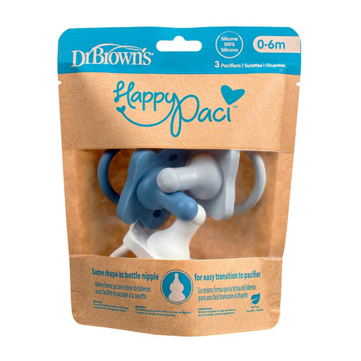 Dr Brown's - HappyPaci One - Piece Silicone Pacifier, 0 - 6m, Light Blue, Blue, White, 3 - Pack Mother & Baby