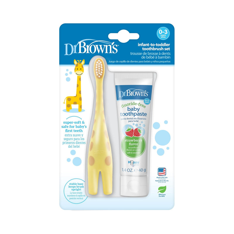 Dr Brown's - Infant - to - Toddler Toothbrush, Giraffe, with Strawberry Toothpaste, 1.4 oz/40 g Mother & Baby